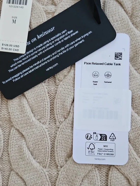 Varley Pixie Relaxed Cable Knit Sweater Tank Size Medium In Beige - Picture 3 of 6